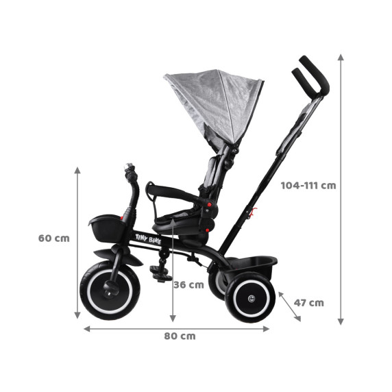 Trojkolka Tiny Bike 3 v 1 Inlea4Fun - sivá