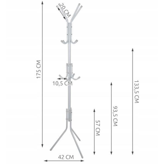 Cuier metalic pentru haine - 170 cm RUHHY 23815 - alb