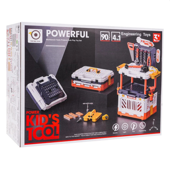 Szerszámos asztal 4az1-ben 90 darabos Inlea4Fun POWER KID´S TOOL